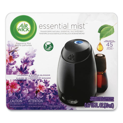 Air Wick® Essential Mist Starter Kit, Lavender and Almond Blossom, 0.67 oz Bottle, 4/Carton