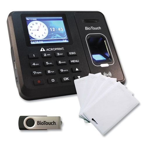 Acroprint® Biotouch Time Clock And Badges Bundle, 10,000 Employees, Black