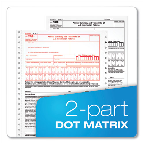 1096 Tax Form for Dot Matrix Printers, Fiscal Year: 2023, Two-Part Carbonless, 8 x 11, 10 Forms Total