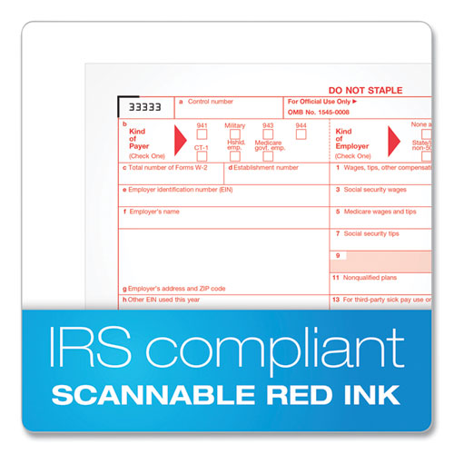 Image of Tops™ W-2 Tax Forms Kit, Fiscal Year: 2022, Six-Part Carbonless, 8.5 X 5.5, 2 Forms/Sheet, 24 Forms Total