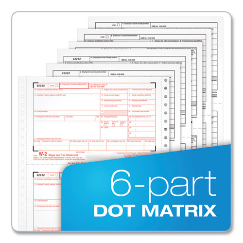 Image of Tops™ W-2 Tax Form For Dot Matrix Printers, Fiscal Year: 2022, Six-Part Carbonless, 5.5 X 8.5, 2 Forms/Sheet, 24 Forms Total