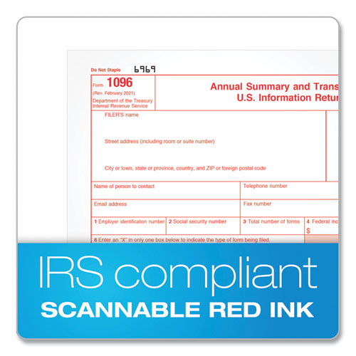 Image of Tops™ 1096 Tax Form For Inkjet/Laser Printers, Fiscal Year: 2022, One-Part (No Copies), 8 X 11, 10 Forms Total