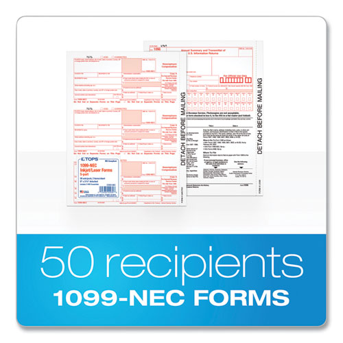 1099-NEC Tax Forms, Fiscal Year: 2023, Five-Part Carbonless, 8.5 x 3.5, 3 Forms/Sheet, 50 Forms Total