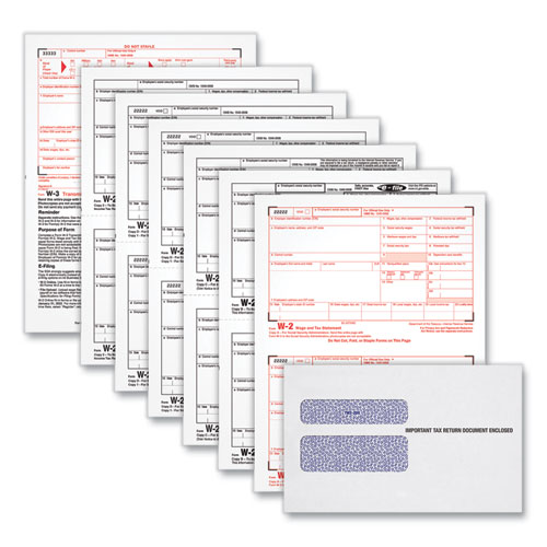 W-2 Tax Forms Kit with Envelopes, Fiscal Year: 2023, Six-Part Carbonless, 8.5 x 5.5, 2 Forms/Sheet, 24 Forms Total