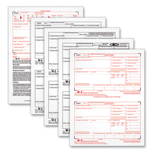 Tops™ W-2 Tax Form For Inkjet/Laser Printers, Fiscal Year: 2022, Four-Part Carbonless, 8.5 X 5.5, 2 Forms/Sheet, 50 Forms Total