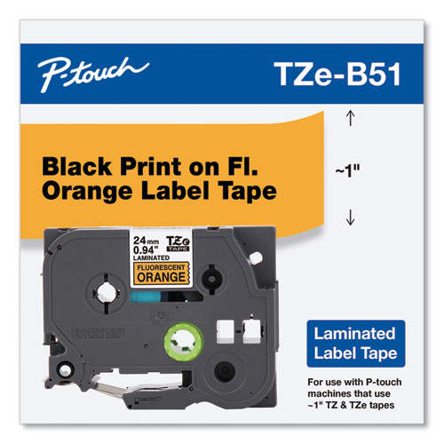Image of Brother P-Touch® Tz Standard Adhesive Laminated Labeling Tape, 1" X 16.4 Ft, Black On Fluorescent Orange