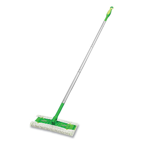 Image of Swiffer® Sweeper Mop, 10 X 4.8 White Cloth Head, 46" Green/Silver Aluminum/Plastic Handle
