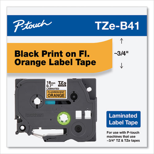 TZ Standard Adhesive Laminated Labeling Tape, 0.7" x 16.4 ft, Black on Fluorescent Orange