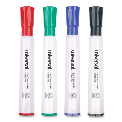 Image of Universal™ Dry Erase Marker, Broad Chisel Tip, Assorted Colors, 4/Set