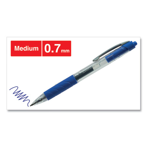 Image of Universal™ Comfort Grip Gel Pen, Retractable, Medium 0.7 Mm, Blue Ink, Clear/Blue Barrel, 36/Pack