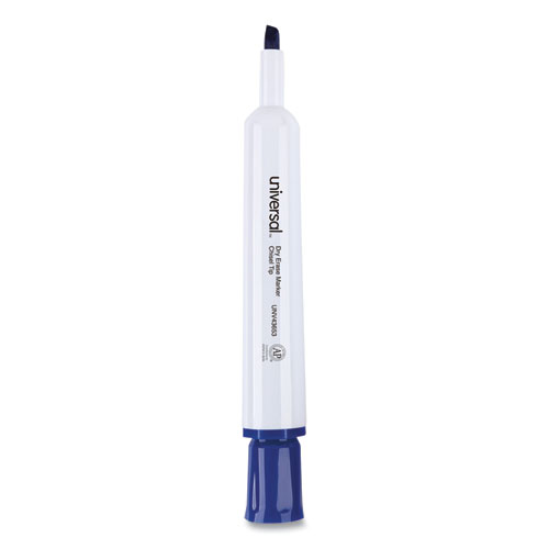 Image of Universal™ Dry Erase Marker, Broad Chisel Tip, Blue, Dozen