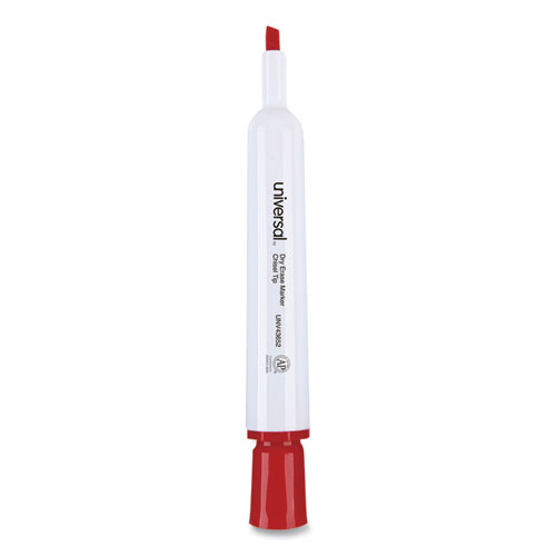 Image of Universal™ Dry Erase Marker, Broad Chisel Tip, Red, Dozen