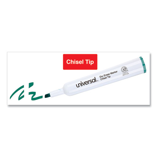 Image of Universal™ Dry Erase Marker, Broad Chisel Tip, Green, Dozen