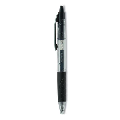 Universal™ Comfort Grip Gel Pen, Retractable, Medium 0.7 mm, Black Ink, Clear/Black Barrel, 36/Pack