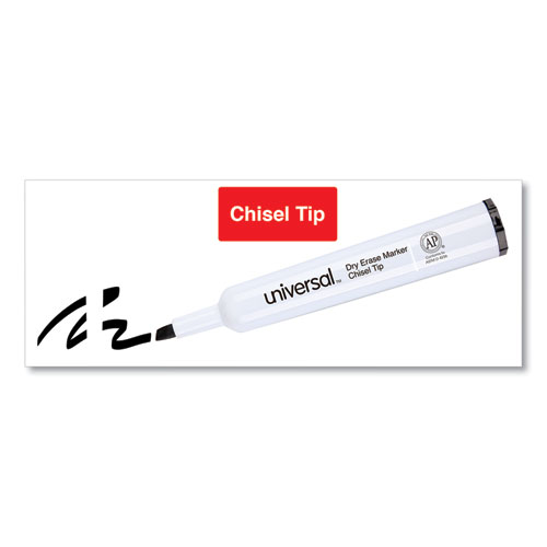 Image of Universal™ Dry Erase Marker, Broad Chisel Tip, Black, Dozen