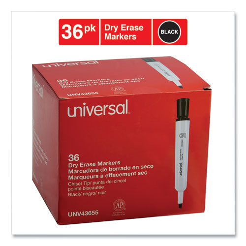 Image of Universal™ Dry Erase Marker Value Pack, Broad Chisel Tip, Black, 36/Pack