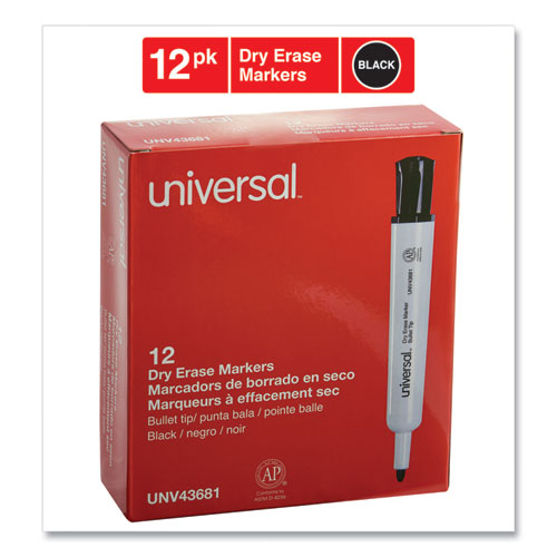 Image of Universal™ Dry Erase Marker, Medium Bullet Tip, Black, Dozen
