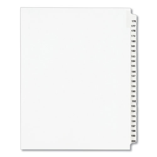 Preprinted Legal Exhibit Side Tab Index Dividers, Avery Style, 25-Tab, 176 to 200, 11 x 8.5, White, 1 Set, (1337)