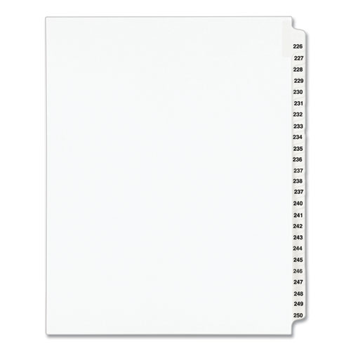 Preprinted Legal Exhibit Side Tab Index Dividers, Avery Style, 25-Tab, 226 to 250, 11 x 8.5, White, 1 Set, (1339)