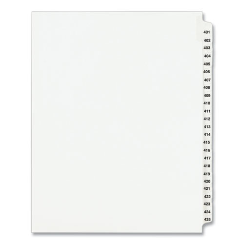 Avery® Preprinted Legal Exhibit Side Tab Index Dividers, Avery Style, 25-Tab, 401 To 425, 11 X 8.5, White, 1 Set, (1346)