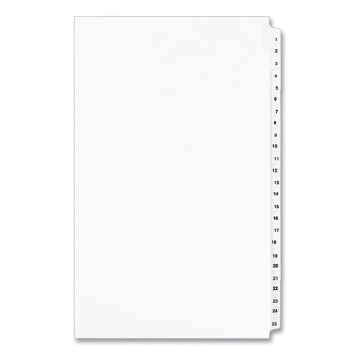 Preprinted Legal Exhibit Side Tab Index Dividers, Avery Style, 25-Tab, 1 to 25, 14 x 8.5, White, 1 Set, (1430)