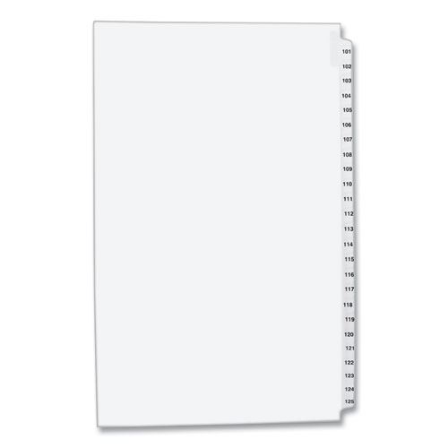 Preprinted Legal Exhibit Side Tab Index Dividers, Avery Style, 25-Tab, 101 to 125, 14 x 8.5, White, 1 Set
