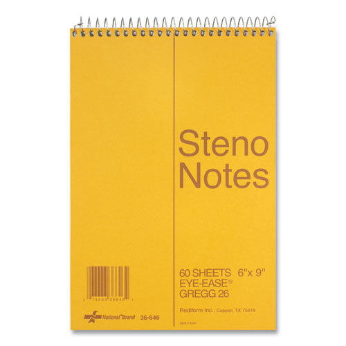 National® Standard Spiral Steno Pad, Gregg Rule, Brown Cover, 60 Eye-Ease Green 6 X 9 Sheets