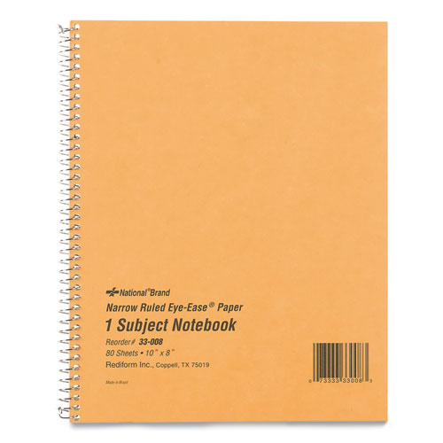 Image of Single-Subject Wirebound Notebooks, 1 Subject, Narrow Rule, Brown Cover, 10 x 8, 80 Eye-Ease Green Sheets