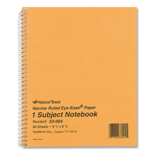 National® Single-Subject Wirebound Notebooks, Narrow Rule, Brown Paperboard Cover, (80) 8.25 x 6.88 Sheets