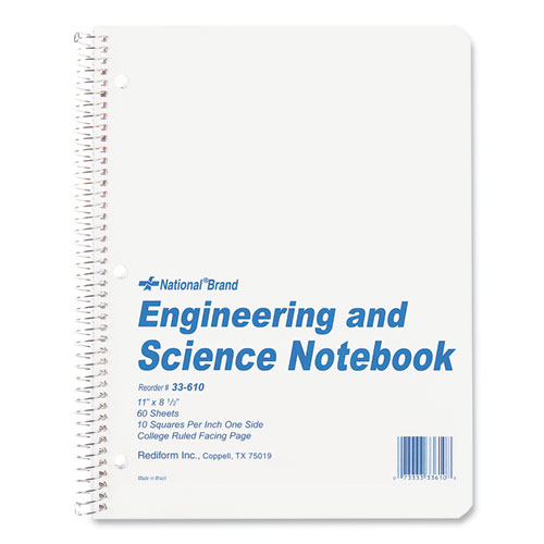 National® Engineering And Science Notebook, Quadrille Rule (10 Sq/In), White Cover, (60) 11 X 8.5 Sheets