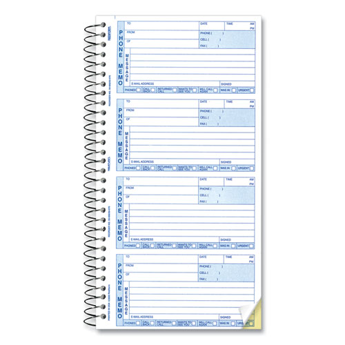 Telephone Message Book, Two-Part Carbonless, 5 x 2.75, 4 Forms/Sheet, 400 Forms Total