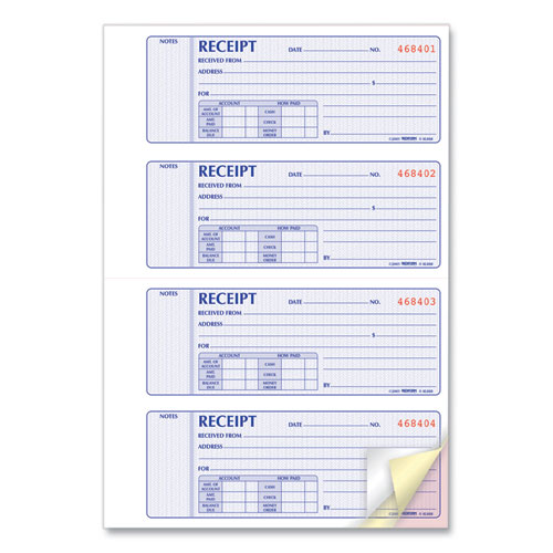 Image of Rediform® Money Receipt Book, Softcover, Three-Part Carbonless, 7 X 2.75, 4 Forms/Sheet, 100 Forms Total