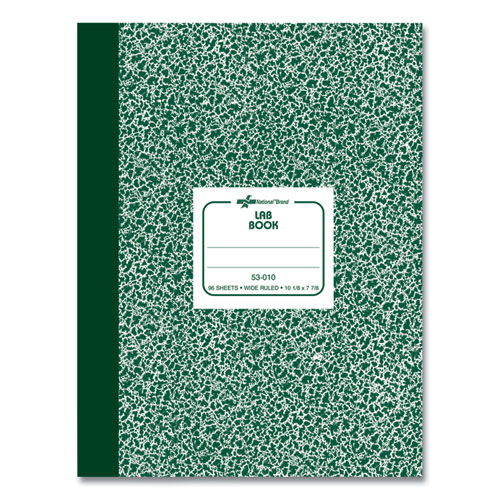 National® Lab Notebook, Wide/Legal Rule, Green Marble Cover, (96) 10.13 X 7.88 Sheets