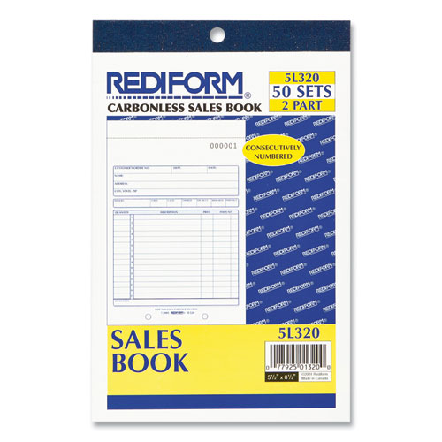 Sales Book, 15 Lines, Two-Part Carbonless, 5.5 x 7.88, 50 Forms Total