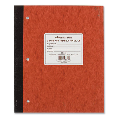 National® Duplicate Laboratory Notebooks, Stitched Binding, Quadrille Rule (4 Sq/In), Brown Cover, (200) 11 X 9.25 Sheets