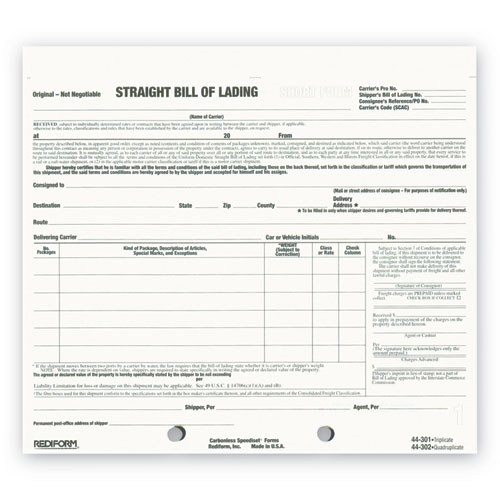 Image of Rediform® Snap-A-Way Bill Of Lading, Short Form, Three-Part Carbonless, 7 X 8.5, 250 Forms Total