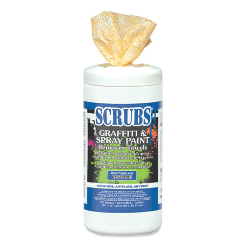 Scrubs® Graffiti And Paint Remover Towels, Citrus, 10 X 12, Neutral Scent, Orange On White, 30/Canister, 6 Canisters/Carton