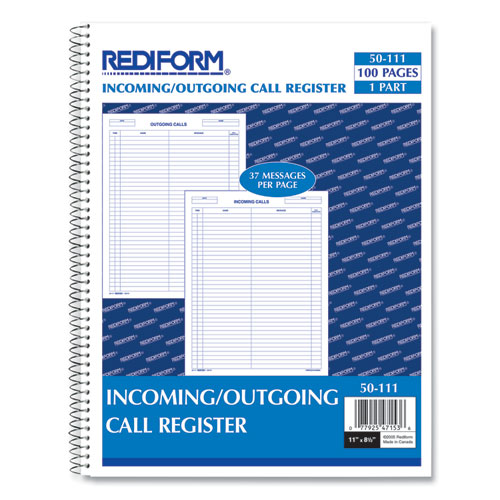 Rediform® Wirebound Call Register, One-Part (No Copies), 11 X 8.5, 100 Forms Total