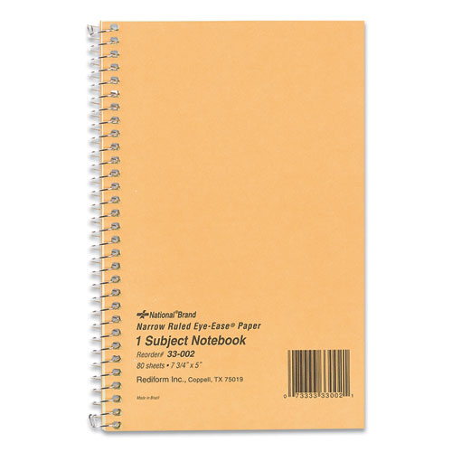 Image of Single-Subject Wirebound Notebooks, 1 Subject, Narrow Rule, Brown Cover, 7.75 x 5, 80 Eye-Ease Green Sheets