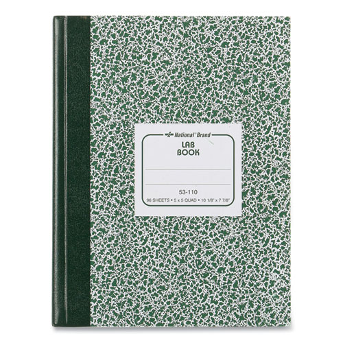 National® Lab Notebook, Quadrille Rule (5 Sq/In), Green Marble Cover, (96) 10.13 X 7.88 Sheets