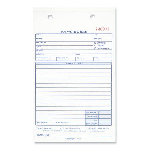 Image of Job Work Order Book, Two-Part Carbonless, 5.5 x 8.5, 50 Forms Total