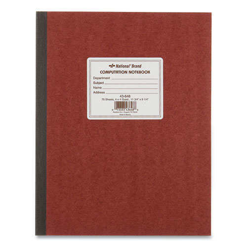 National® Computation Notebook, Quadrille Rule (4 Sq/In), Brown Cover, (75) 11.75 X 9.25 Sheets