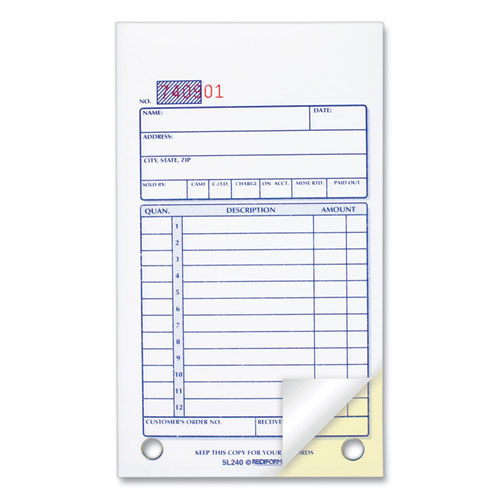Sales Book, 12 Lines, Two-Part Carbonless, 3.63 x 6.38, 50 Forms Total