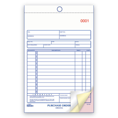 Purchase Order Book, 12 Lines, Three-Part Carbonless, 5.5 x 7.88, 50 Forms Total