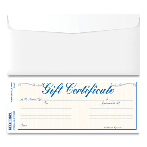 Rediform® Gift Certificates With Envelopes, 8.5 X 3.67, Blue/Gold With Blue Border, 25/Pack