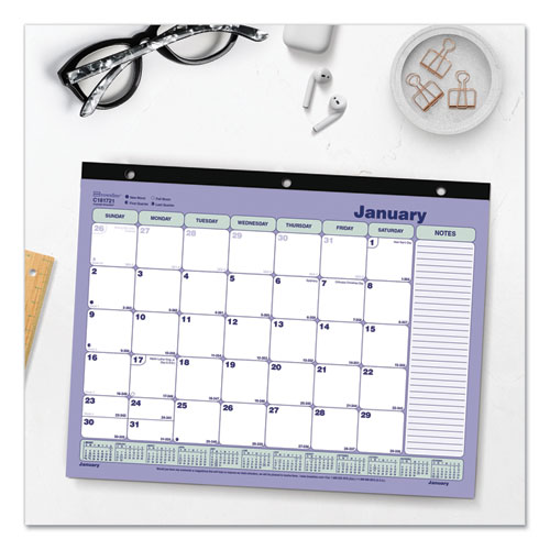 Image of Brownline® Monthly Desk Pad Calendar, 11 X 8.5, White/Blue/Green Sheets, Black Binding, 12-Month (Jan To Dec): 2024