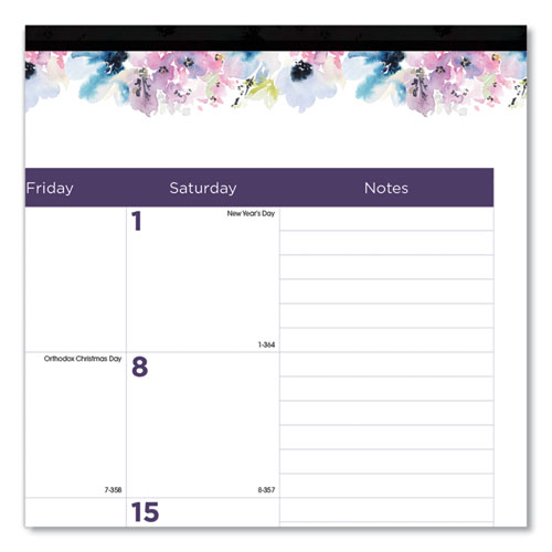 Image of Blueline® Passion Monthly Deskpad Calendar, Floral Artwork, 22 X 17, White/Multicolor Sheets, Black Binding, 12-Month (Jan-Dec): 2024