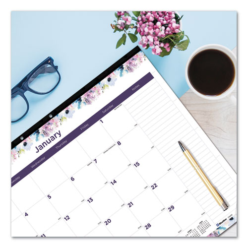 Passion Monthly Deskpad Calendar, Floral Artwork, 22 x 17, White/Multicolor Sheets, Black Binding, 12-Month (Jan-Dec): 2024