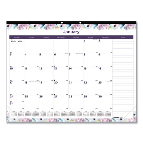 Passion Monthly Deskpad Calendar, Floral Artwork, 22 x 17, White/Multicolor Sheets, Black Binding, 12-Month (Jan-Dec): 2023