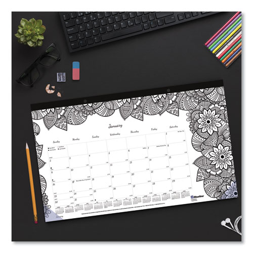 Monthly Desk Pad Calendar, DoodlePlan Coloring Pages, 17.75 x 10.88, Black Binding, Clear Corners, 12-Month (Jan-Dec): 2024